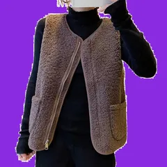 重ね着 防寒 保温 可愛い 暖かい 部屋着 アウター ボタン ジップ ゆったり 大きいサイズ 着痩せ おしゃれ ポケット付き 前開き クルーネック 無地 トップス もこもこ シャギー 冬 秋 ノースリーブ レディース ジレ ベスト ボア [Augseed]