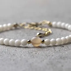 タンザニア産オレンジムーンストーン/インドネシア産ホワイトコーラル 天然石アクセサリー お守り パワーストーン ブレスレット　- suzukaze22