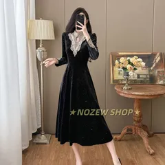 パーティードレス ベロアドレスベロアワンピース 結婚式 レース切り替え 長袖 ミドル丈 膝下 低身長 オケージョンドレス イブニング ドレス キラキラ 黒 透け感 着痩せ 卒業 パーティー 同窓会 962-3374