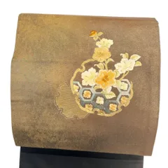 名古屋帯　刺繍　雪輪　亀甲　花模様　金糸　着物　012b p ms