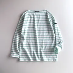 極美品 / SAINT JAMES セントジェームス / OUESSANT ウェッソン 長袖 ボーダー バスクシャツ / ユニセックス T4 レディース メンズ / ホワイト×ミント / フランス製 / トップス