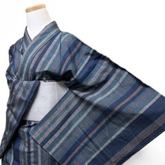 大島紬 小紋 泥染 縦縞 子持ち縦縞 モード 着物 012b p ms - メルカリ