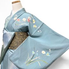 訪問着 作家もの　友禅調　桔梗　花模様　着物　014b p 訪問着 作家もの 友禅調 桔梗 花模様 着物 014b p - メルカリ
