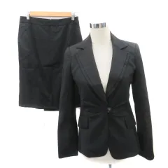 ボディドレッシングデラックス BODY DRESSING Deluxe スーツ セットアップ 上下 テーラードジャケット ミドル丈 シングルボタン 総裏地 タイトスカート ひざ丈 38 M 黒 ブラック /YK12
