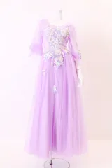 ドレス　パープル　Ｍ～Ｌサイズ　コンテスト・発表会・パーティ・ナイトロングドレス【オーダーメイド対応可】