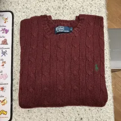 N3 ポロ ケーブル編み ニット ケーブル バーガンディ ワイン