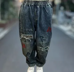 落書きパッチワークデニムパンツ(14163214)