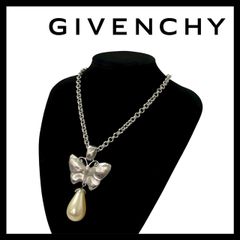 U【GIVENCHY】バタフライ/蝶 フェイクパール ネックレス シルバー