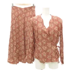 ローラアシュレイ LAURA ASHLEY 美品 セットアップ ブラウス フレアスカート ロング丈 11AR 赤 レッド 小花柄 長袖 /NL ■GY61