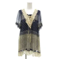 アクシーズファム axes femme 美品 チュニック カットソー M 青 ブルー 半袖 Vネック フリル /NL ■GY59