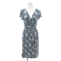 EGERIE 美品 ワンピース ロング丈 青 ブルー 白 ホワイト 花柄 Vネック 半袖  /NL ■GY59