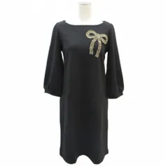 アナトリエ ANATELIER ワンピース ひざ丈 七分袖 38 M チャコールグレー ラウンドネック リボンモチーフ /SY33 ■GY58