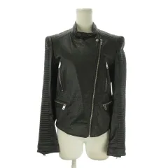 ザラ ベーシック ZARA BASIC OUTERWEAR ライダースジャケット M 黒 ブラック 長袖 アシンメトリージップ キルティングスリーブ /CK35 ■GY58