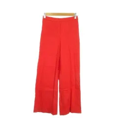 セオリー Theory パンツ 麻 リネン XS 赤 レッド ストレッチ フルレングス ワイドレッグ /AO29 ■GY61