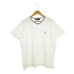 ポロ バイ ラルフローレン Polo by Ralph Lauren Tシャツ 鹿の子生地 コットン M 白 ホワイト Vネック ロゴ刺繍 半袖 /AH37 ■GY61