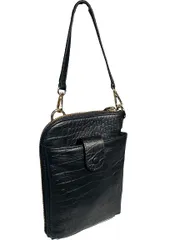 スマホケース付き 3WAY スマホポシェット トラベルポシェット コインケース付き 牛本革 クロコダイル型押し レディース メンズ 00011BKブラック スマホポーチ トラベルポーチ レジャーポーチ レジャーポシェット