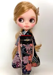 1/6ドール着物 正絹振袖（京友禅 黒 花柄）