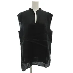 セオリー Theory 25SS RELAXED LINEN SLIT BOXY TOP ノースリーブブラウス カットソー キーネック 麻 リネン S 黒 ブラック /GV ■GY19