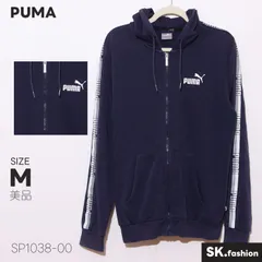 美品 PUMA プーマ トップス パーカー 長袖 ロゴプリント ジップアップ ラインテープ入り 　ネイビー　 【SP1038-00】 送料無料　古着　レディース
