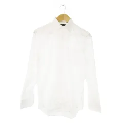 ポールスミス PAUL SMITH ワイシャツ Yシャツ ボタンダウン 長袖 コットン チェック地 ワンポイント 袖裏花柄 M 白 ホワイト /AO16