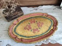 フランス アンティーク　装飾　金彩装飾　木製　トレー　美品