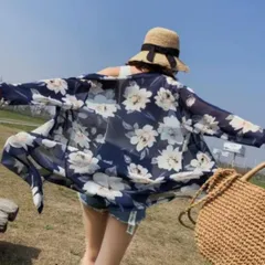 【フリーサイズ】サマーカーディガン UVカット ネイビー ロングカーディガン