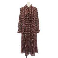 ポールスチュアート PAUL STUART ラインドットワンピース ひざ丈 長袖 ラッフル タグ付き 4 ワイン 白 ホワイト K1J06-621 /YT