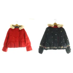 フランシュリッペ franche lippee リバーシブル ダウンジャケット フード フェイクファー 総柄 M 赤 紺 マルチカラー /MI ■OSのサムネイル