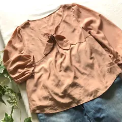 M earth music&ecology アースミュージックアンドエコロジー Mサイズ ブラウス カットソー 七分袖 リボン とろみ 素材 S-9