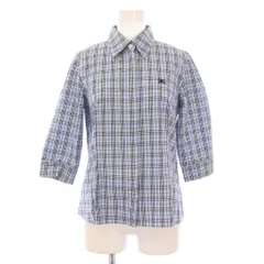 バーバリーブルーレーベル BURBERRY BLUE LABEL シャツ ブラウス レギュラーカラー 七分袖 ノバチェック ロゴ 刺繍 38 水色 ライトブルー 黒 ブラック /BB