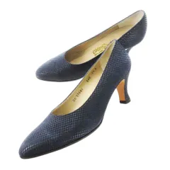 サルヴァトーレフェラガモ Salvatore Ferragamo パンプス ハイヒール アーモンドトゥ スエード リザード柄 7.5 24.5cm 紺 ネイビー /CK16 ■GY40