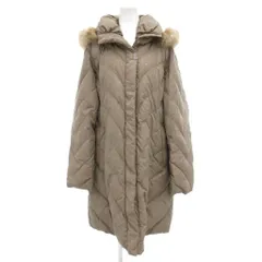 バルマン BALMAIN ダウンコート ロング LL ベージュ フード付き ブルーフォックスファー キルティング ドット柄 /GV