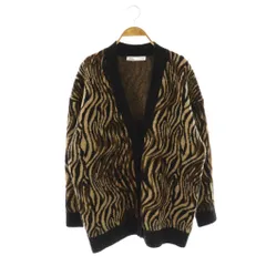 ザラ ZARA 総柄 ニット カーディガン Vネック M 黒 ブラック 茶 ブラウン /AT ■OS