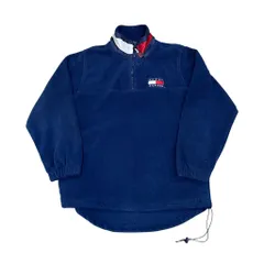 TOMMY HILFIGER トミーヒルフィガー ハーフジップ フリース プルオーバー 胸元ロゴ 紺×白×赤 サイズM No.S076