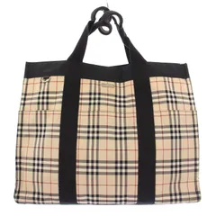 バーバリー BURBERRY トートバッグ ハンドバッグ ナイロン キャンバス 切替 ノバチェック柄 ベージュ 黒 ブラック /BB