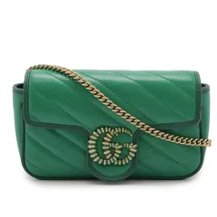 GUCCI グッチ GGマーモント スーパーミニバッグ チェーンショルダーバッグ ポシェット 2WAYクラッチバッグ キルティング レザー グリーン 緑 574969