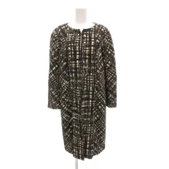 ポールカ PAULE KA 美品 ノーカラーコート 36 総柄 ミドル ハーフ丈 白 ホワイト 黒 ブラック /AE