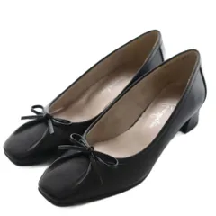 銀座かねまつ GINZA Kanematsu AQUA BELL リボン スクエアトゥパンプス レザー 22.5cm 黒 ブラック /AQ ■OS