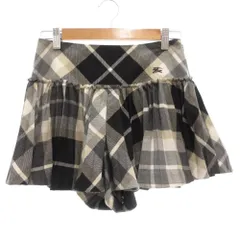 バーバリーブルーレーベル BURBERRY BLUE LABEL プリーツショートパンツ ウール 34 ホース刺繍 黒 ブラック ベージュ チェック柄 フリル /GV ■GY53