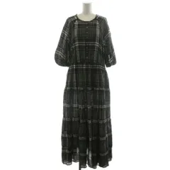 シンプリシテェ Simplicite 25SS ウォッシャブル ボイルティアードバルーン袖ワンピース マキシ ロング 7分袖 チェック柄 黒 ブラック 白 ホワイト 25040700131020 /AN11