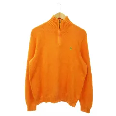 ポロ バイ ラルフローレン Polo by Ralph Lauren ニット セーター ハイネック ハーフジップ 長袖 ピマコットン ロゴ刺繍 LL オレンジ /MN20 ■GY19