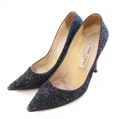 ジミーチュウ JIMMY CHOO パンプス ポインテッドトゥ ピンヒール グリッター 37 紺 ネイビー /BB