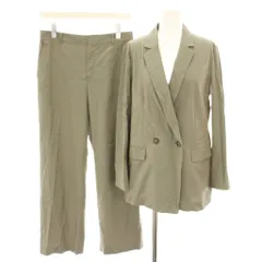 インディヴィ INDIVI スーツ セットアップ 上下 麻混ダブルジャケット 38 麻混ストレートパンツ イージーパンツ 42 麻 リネン グレー /YT