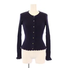 ルネ Rene ニットカーディガン リブ 長袖 フラワーカット ウール 34 紺 ネイビー /BB