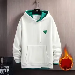 プルパーカー メンズ プルオーバーパーカ 重ね着風 長袖 パーカー 裏起毛 暖かい レイヤード風 未使用 配色 フード付き スウェット 防寒 保温 トップス ポケット付き 大きいサイズ 体型カバー ゆったり