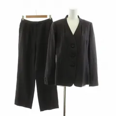 レリアン Leilian セットアップ シングルスーツ 2点セット スラックスパンツ ノーカラージャケット 絹 シルク 13 ブラウン 0303801 /NQ