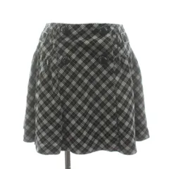 バーバリーブルーレーベル BURBERRY BLUE LABEL ラップスカート 巻きスカート フレア ミニ チェック柄 ウール混 36 黒 ブラック グレー /KU