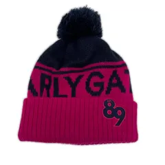 中古 パーリーゲイツ PEARLY GATES ニット帽 フリー 濃ピンク×紺 ボンボンニットキャップ
