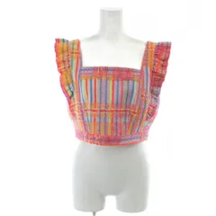 ダブルスタンダードクロージング ダブスタ DOUBLE STANDARD CLOTHING タグ付き ツイードフリルビスチェ トップス 38 ピンク マルチカラー ストライプ柄 チェック柄 スクエアネック /KW ■GY99