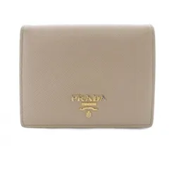 プラダ PRADA 二つ折り財布 コンパクトウォレット ロゴ レザー ベージュ